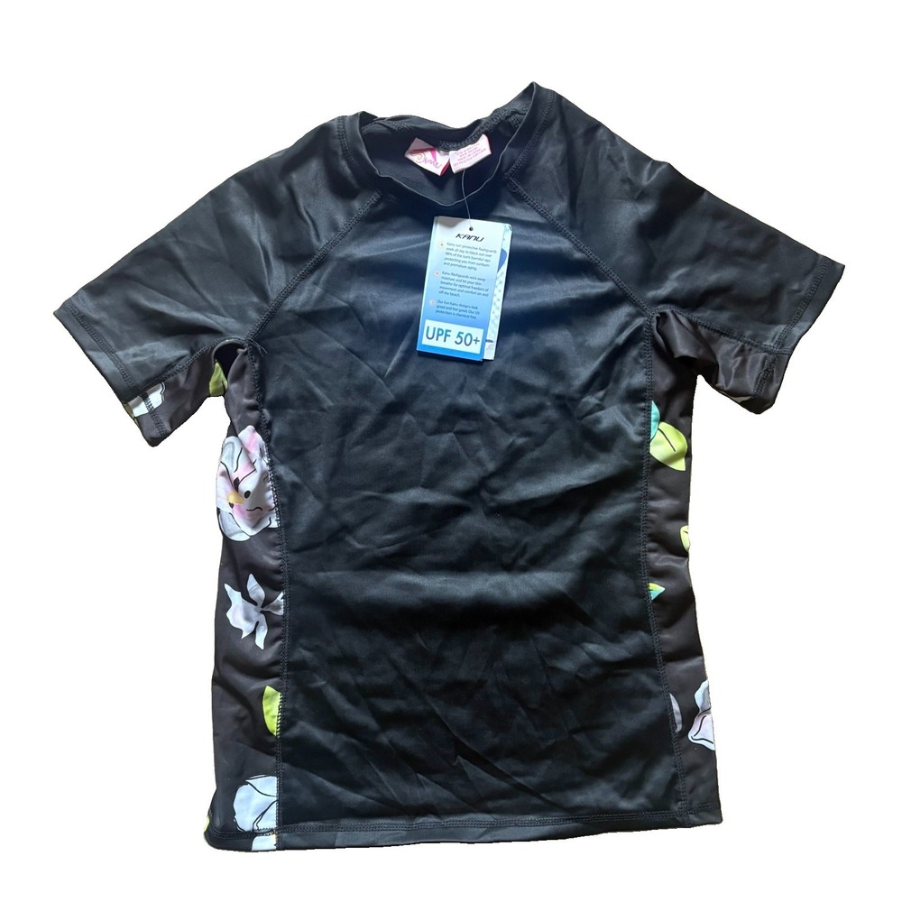 Kanu Surf Women's Darren Rashguard Black Floral Short Sleeve Size XS New